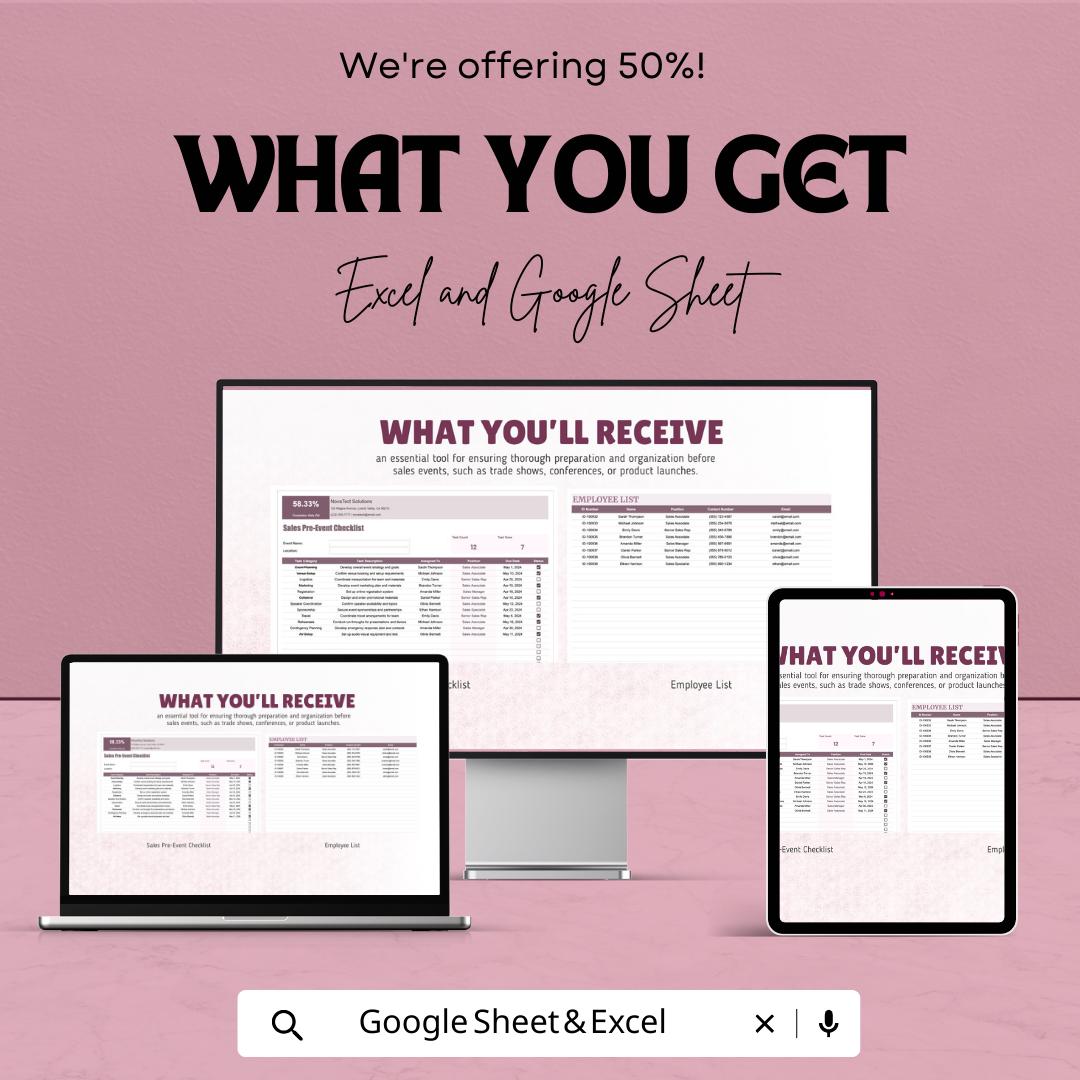 Sales Pre-Event Checklist Template, Event Planning Tracker, Sales Event Organizer, Task Management Sheet, Excel and Google Sheets