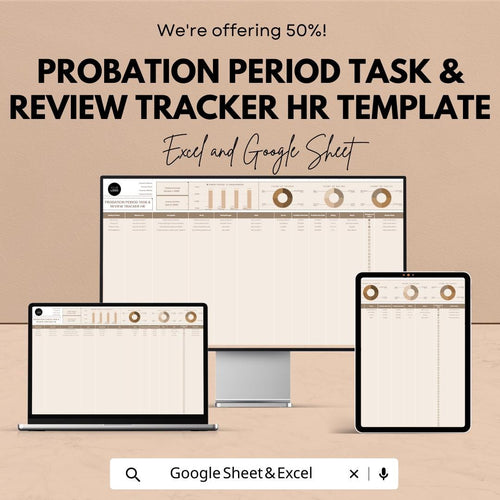 Probation Period Task & Review Tracker HR Template  | Employee Evaluation Spreadsheet | Onboarding Performance Dashboard