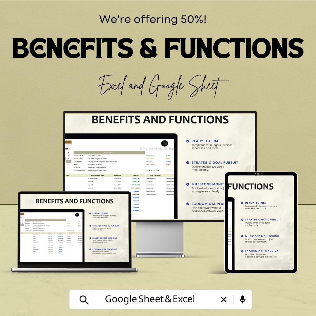 Startup Fundraising Event Planner Sheet – Excel and Google Sheets | Event Budget Tracker | Fundraising Goal Setting & Campaign Planning