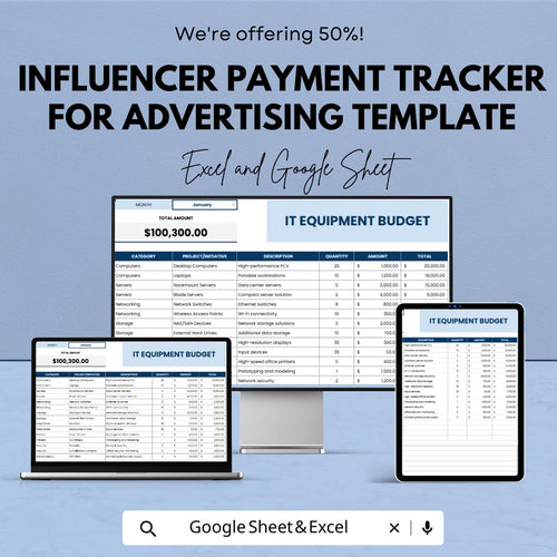 IT Equipment Budget Template | IT Budget Spreadsheet | Technology Budget Planner | Excel & Google Sheets Business Budget Tracker