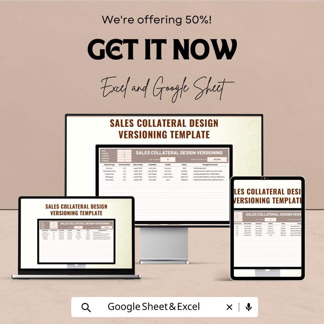 Sales Collateral Design Versioning Template | Excel & Google Sheets | Marketing Version Control Tracker | Creative Asset Management