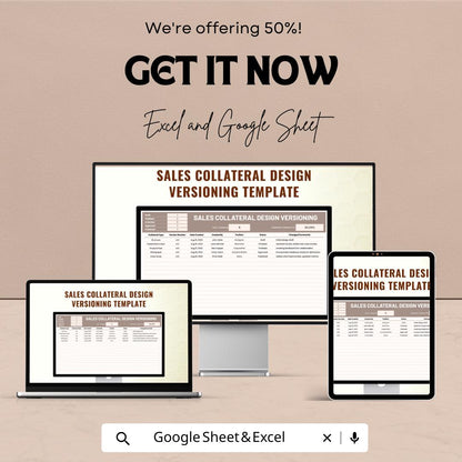 Sales Collateral Design Versioning Template | Excel & Google Sheets | Marketing Version Control Tracker | Creative Asset Management