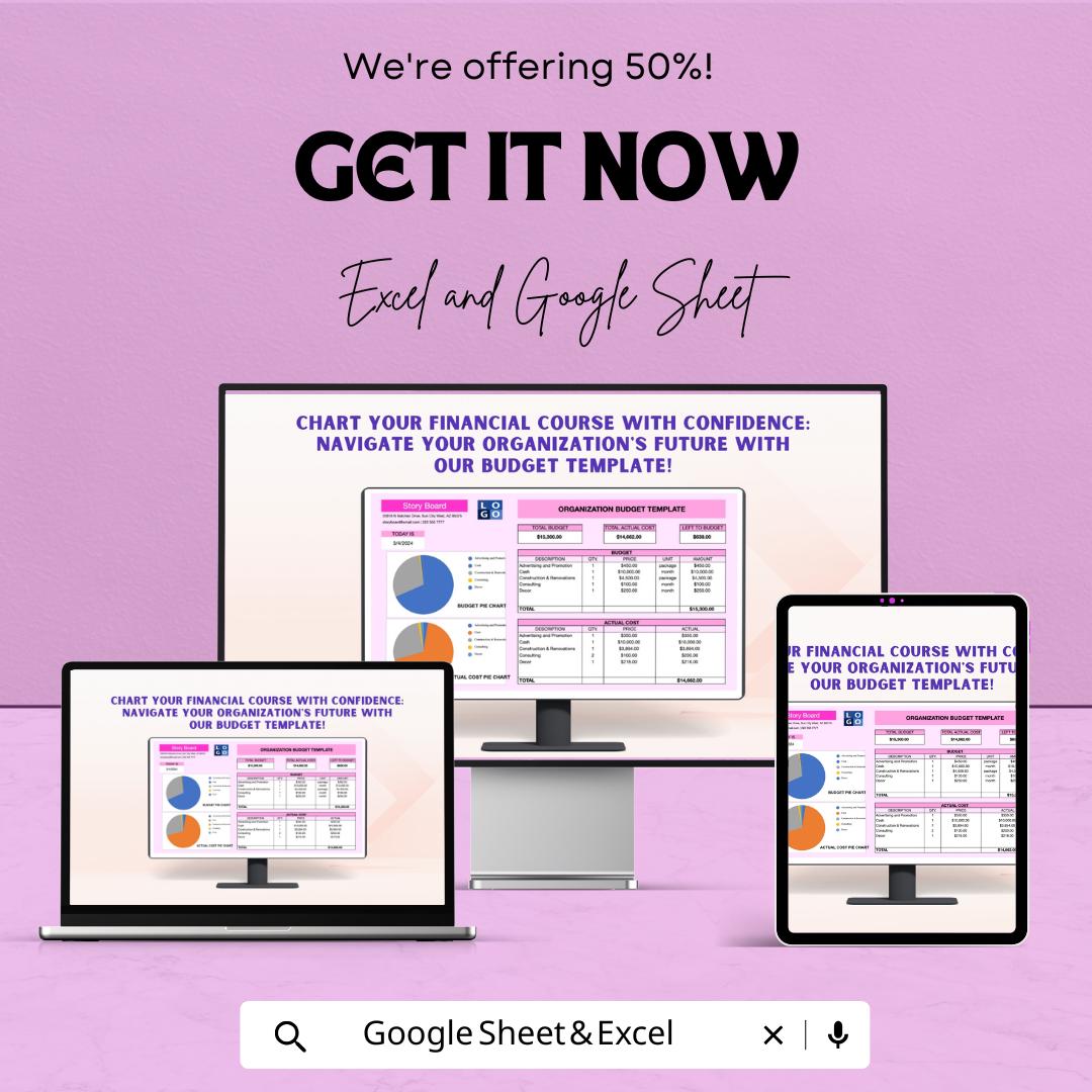 Organization Budget Sheet | Excel and Google Sheet | Budget Planning Tool for Organizations | Budgeting & Expense Management Template