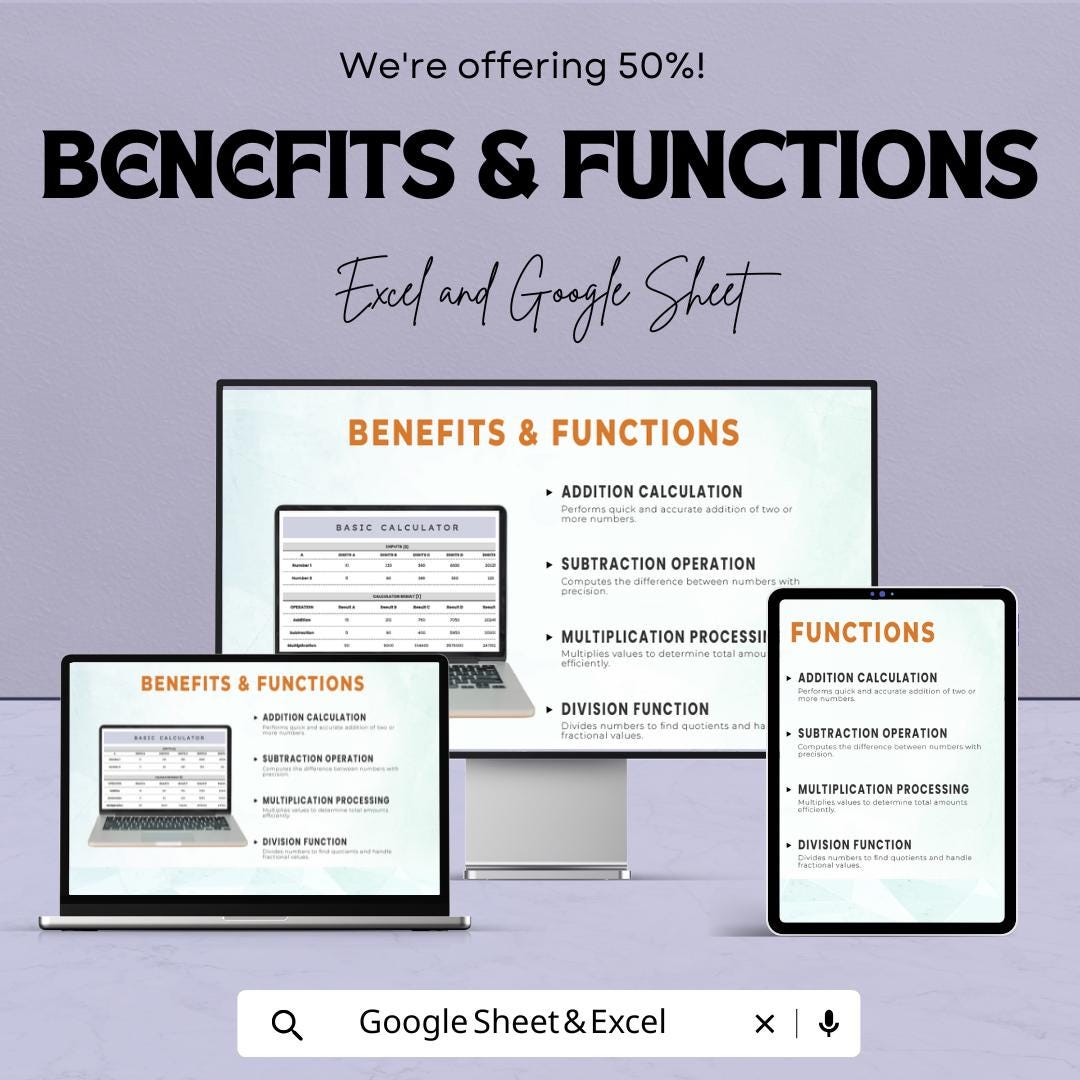 Basic Calculator Sheet for Excel and Google Sheets | Financial & Math Calculation Template | Instant Download