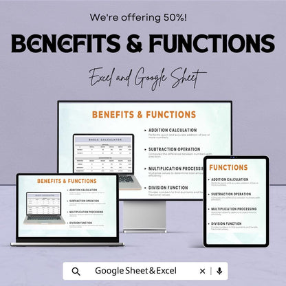 Basic Calculator Sheet for Excel and Google Sheets | Financial & Math Calculation Template | Instant Download