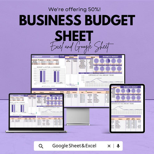 Business Budget Sheet - Excel and Google Sheet Template for Financial Planning, Income & Expense Tracker, Budgeting and Expense Analysis