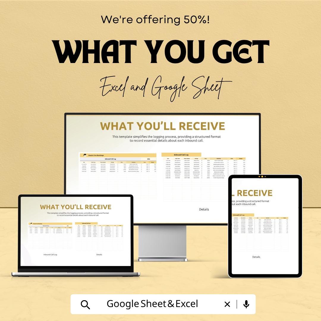 Inbound Call Log Template Excel | Customer Call Tracker | Call Logging Sheet | Business Call Record | Google Sheets Call Log