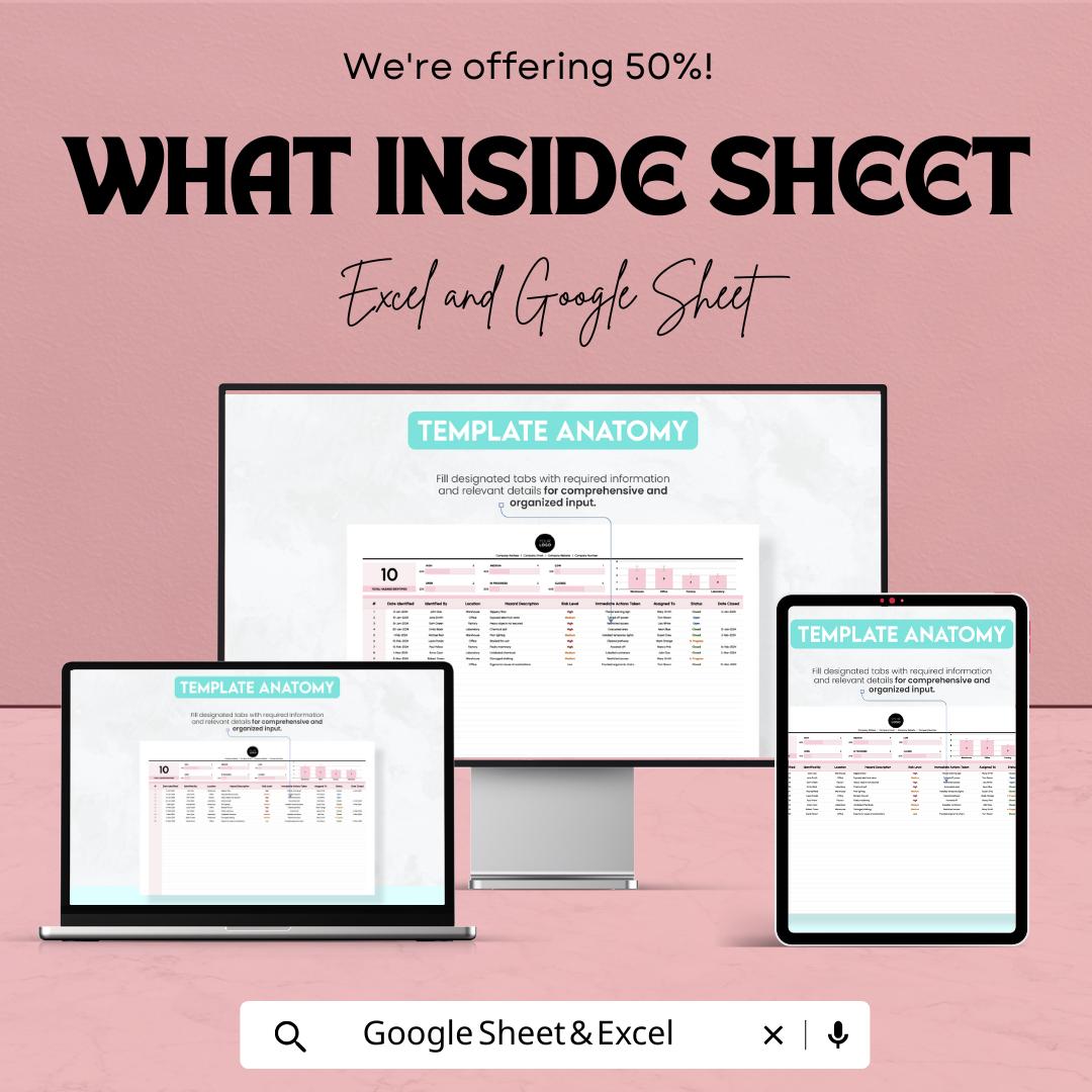 Hazard Identification Tracking Sheet Template | Excel & Google Sheets | Workplace Safety Tracker | Risk Assessment Spreadsheet
