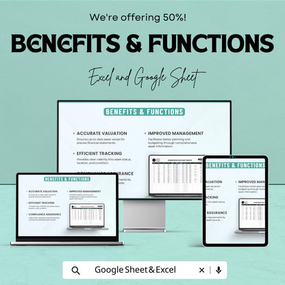 Administration Fixed Asset Register Template | Asset Tracking Spreadsheet | Depreciation Tracker | Business Asset Log