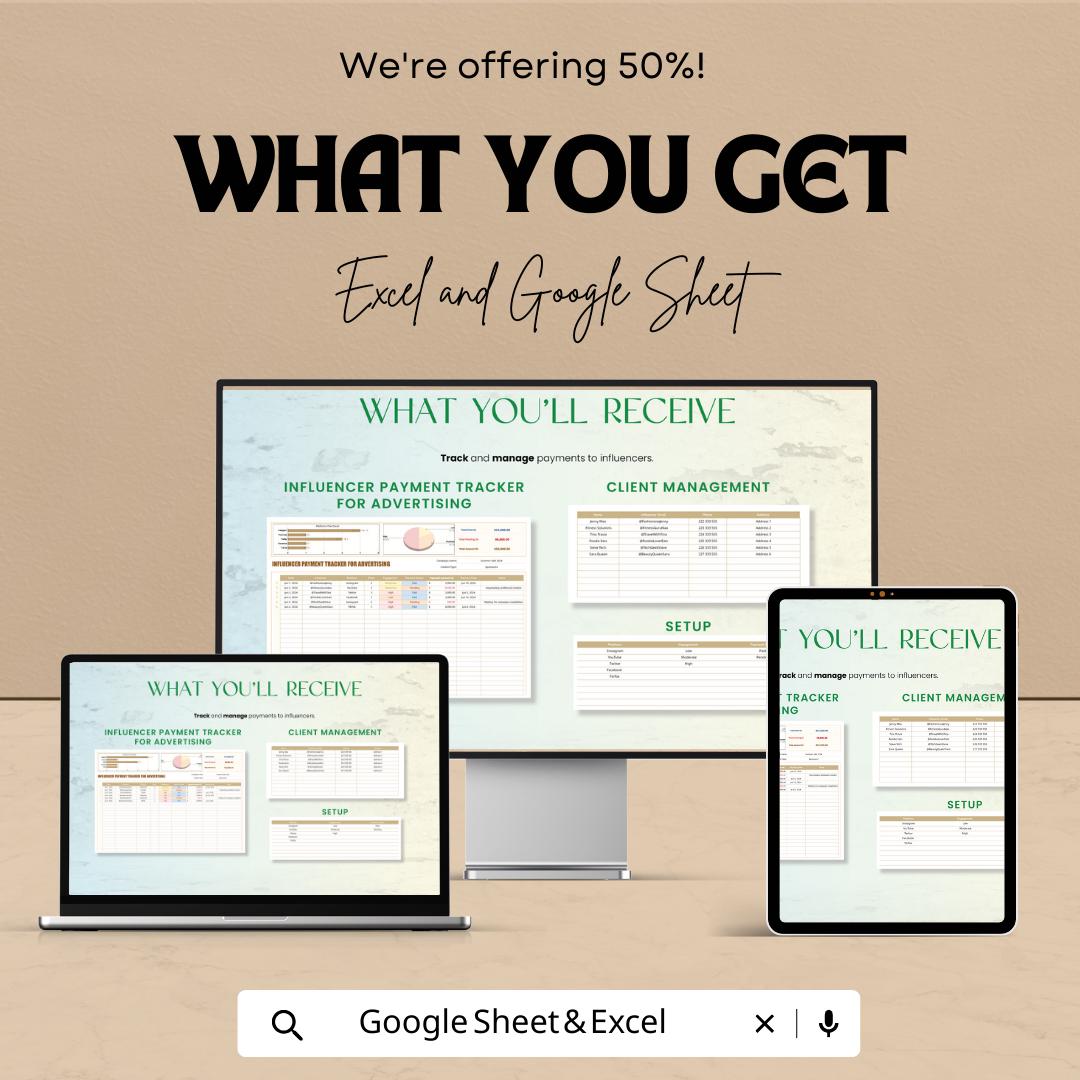 Influencer Payment Tracker Template | Advertising Budget Spreadsheet | Marketing Campaign Tracker | Client Management Planner