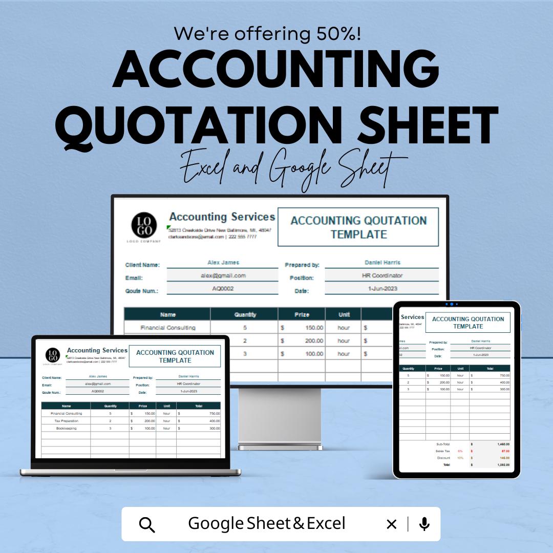 Accounting Quotation Template | Google Sheets & Excel | Business Estimate Form | Client Pricing Sheet | Editable Service Quote