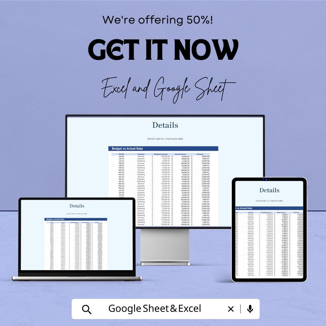 IT Financial Budget vs Actual Analysis Template | IT Budget Spreadsheet | Monthly Variance Report | Excel & Google Sheets Dashboard