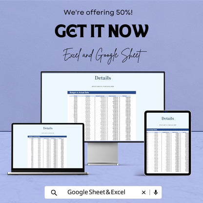 IT Financial Budget vs Actual Analysis Template | IT Budget Spreadsheet | Monthly Variance Report | Excel & Google Sheets Dashboard