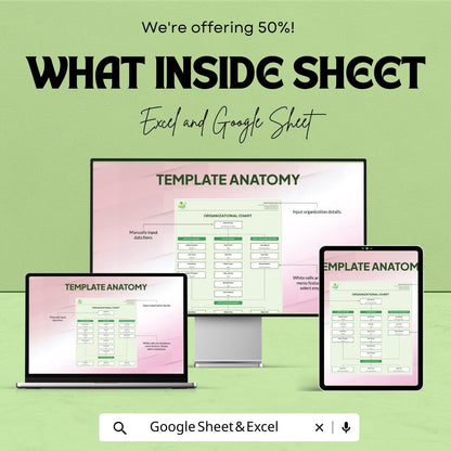 Modern Organizational Chart Template - Editable Excel & Google Sheets - Streamline Company Structure, Visualize Team Roles