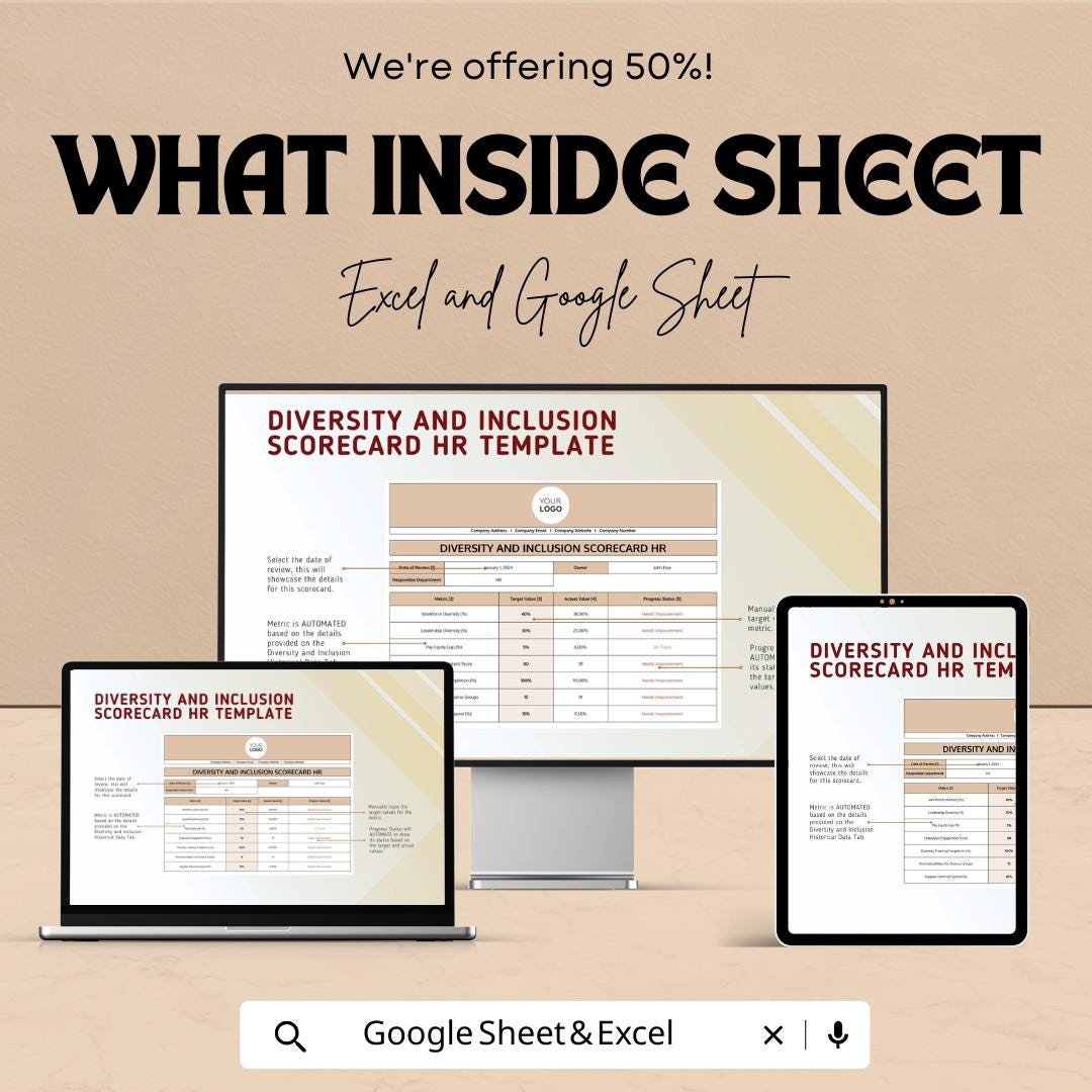 Diversity and Inclusion Scorecard HR Sheet | Excel & Google Sheets Template for Measuring Workplace Diversity