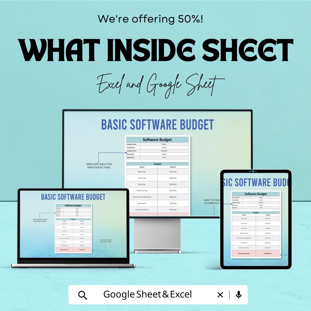 Basic Software Budget Sheet | Excel & Google Sheets Template for Budget Planning | Instant Download