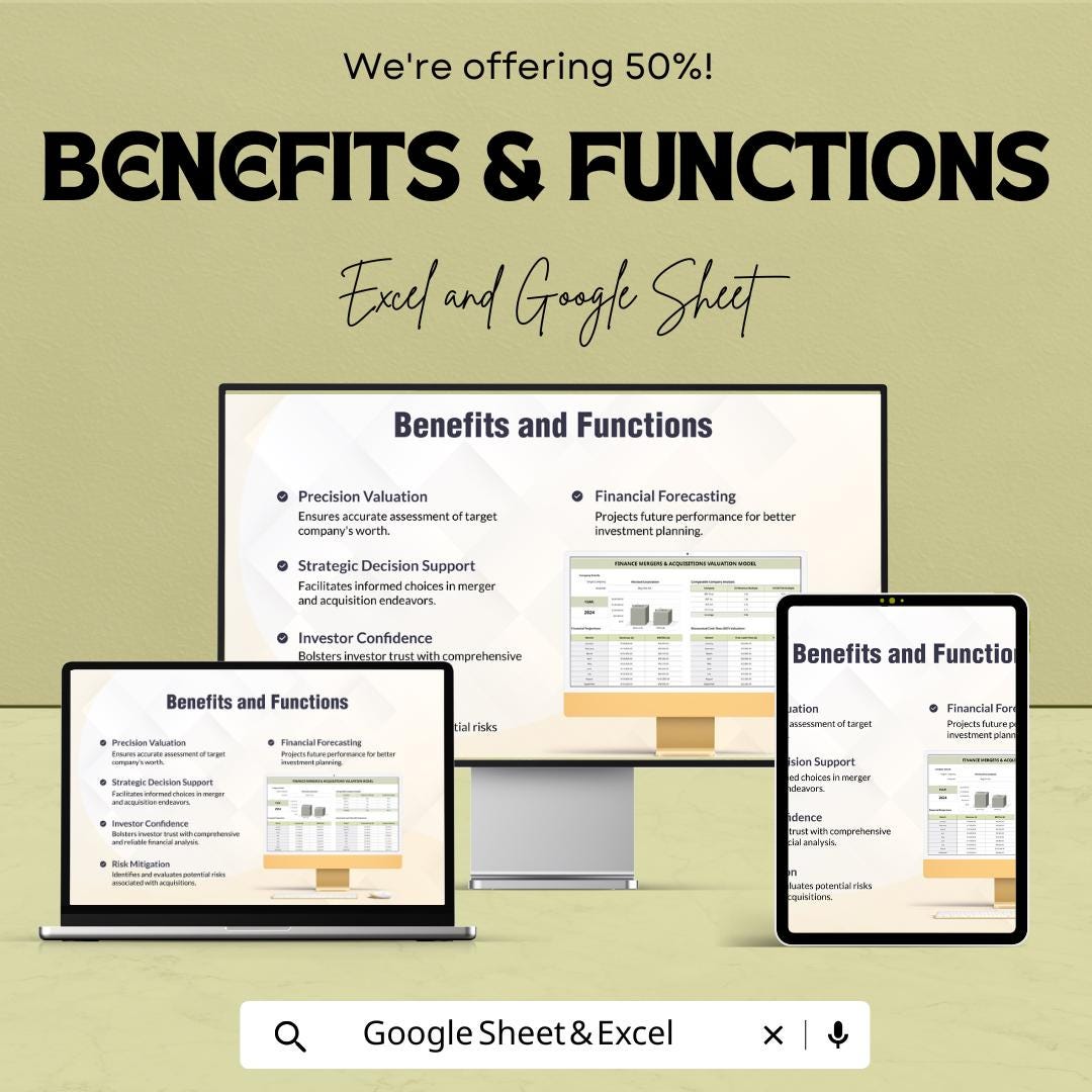Finance Mergers & Acquisitions Valuation Model Template | M and A Valuation Tool | Comparable Analysis | Business Valuation Template
