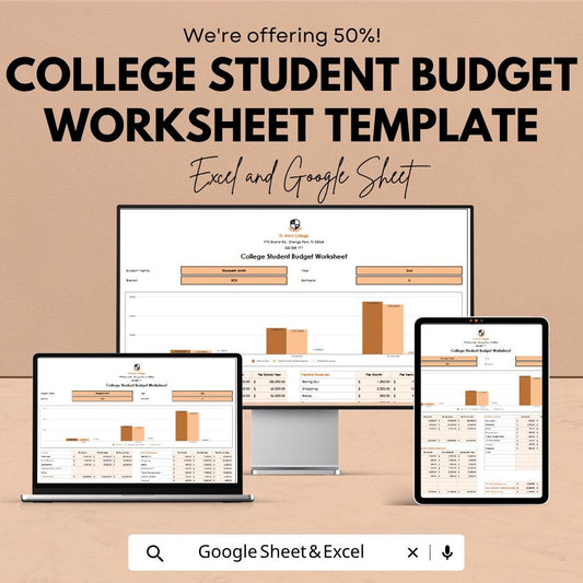 College Student Budget Template | Student Budget Planner | Monthly Budget Worksheet | Expense Tracker | Finance Planner