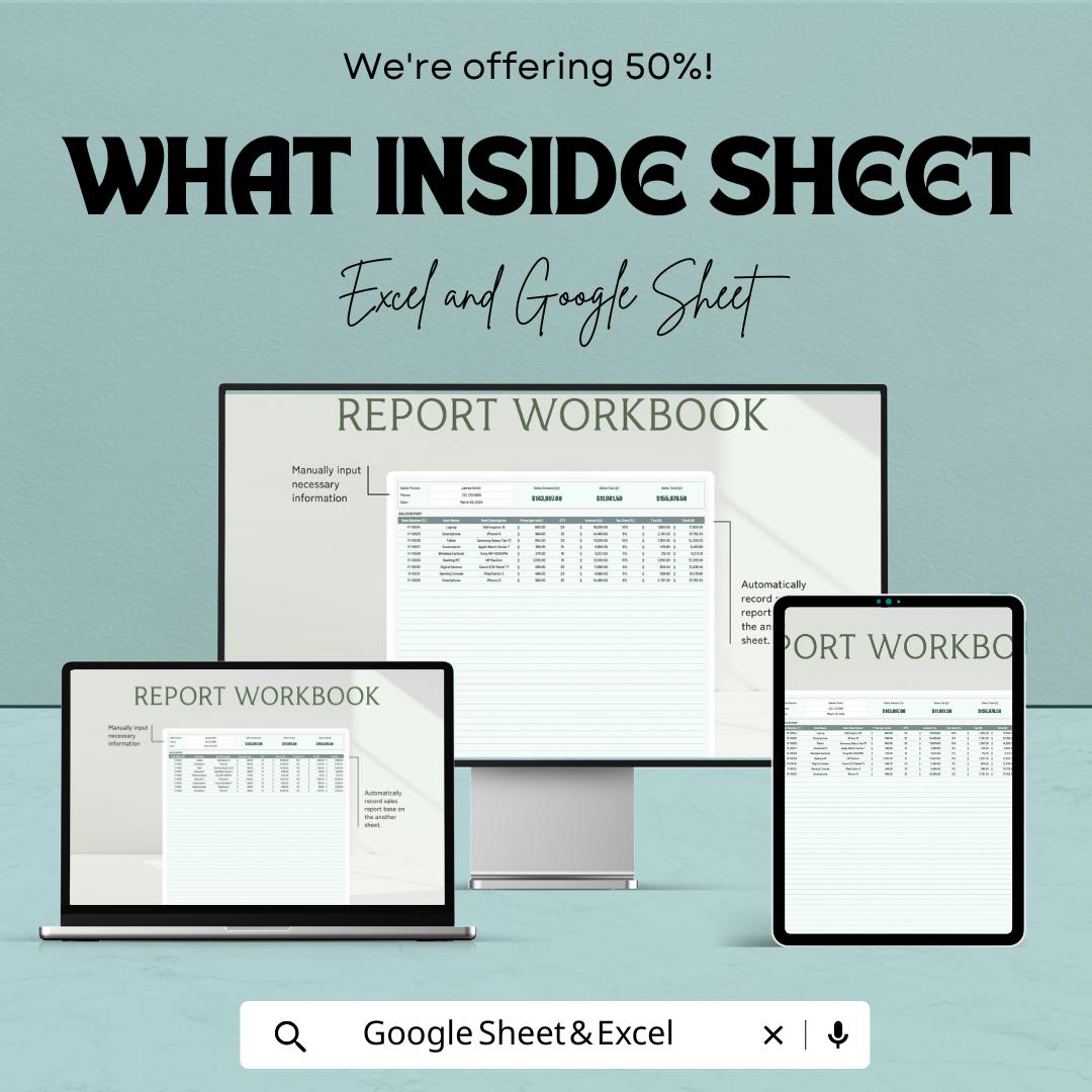 Report Workbook Template | Business Report Sheet | Data Analysis Tracker | Financial Summary Planner | Editable Spreadsheet