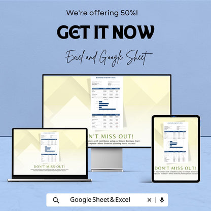 Simple Business Startup Costs Template - Excel & Google Sheets, Budget Planner for New Business, Cost Breakdown Tracker