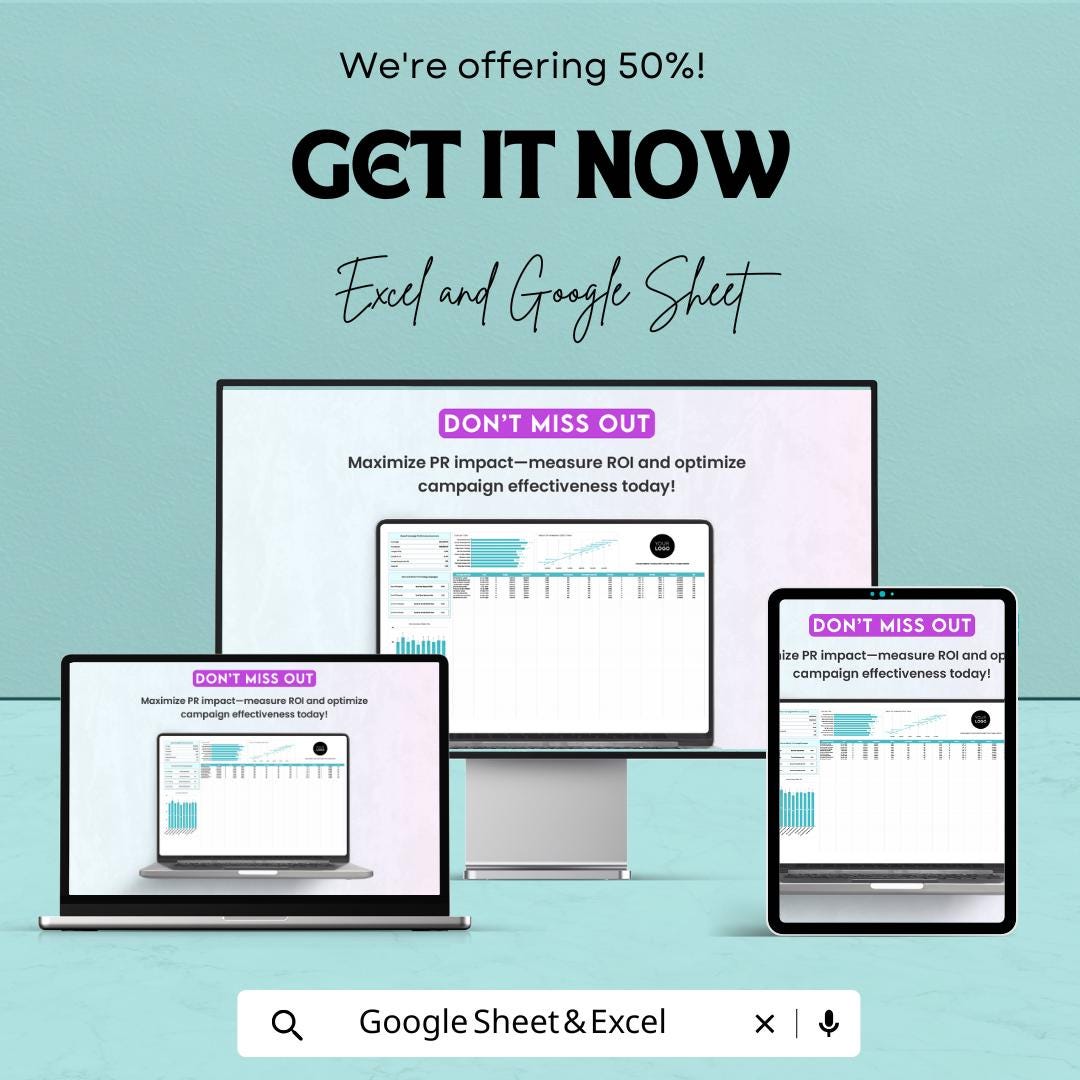 Administration PR Campaign ROI Calculator Template | Excel & Google Sheets PR Performance Tracker