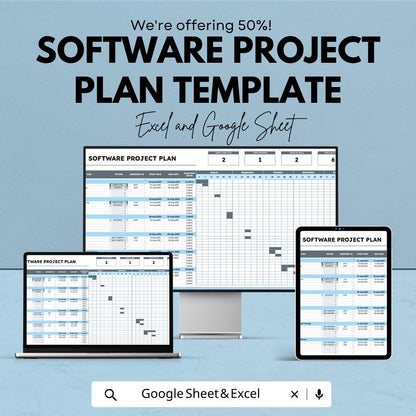 Software Project Plan Template | Project Management Spreadsheet | Gantt Chart Planner | Excel & Google Sheets | Task Tracker Dashboard