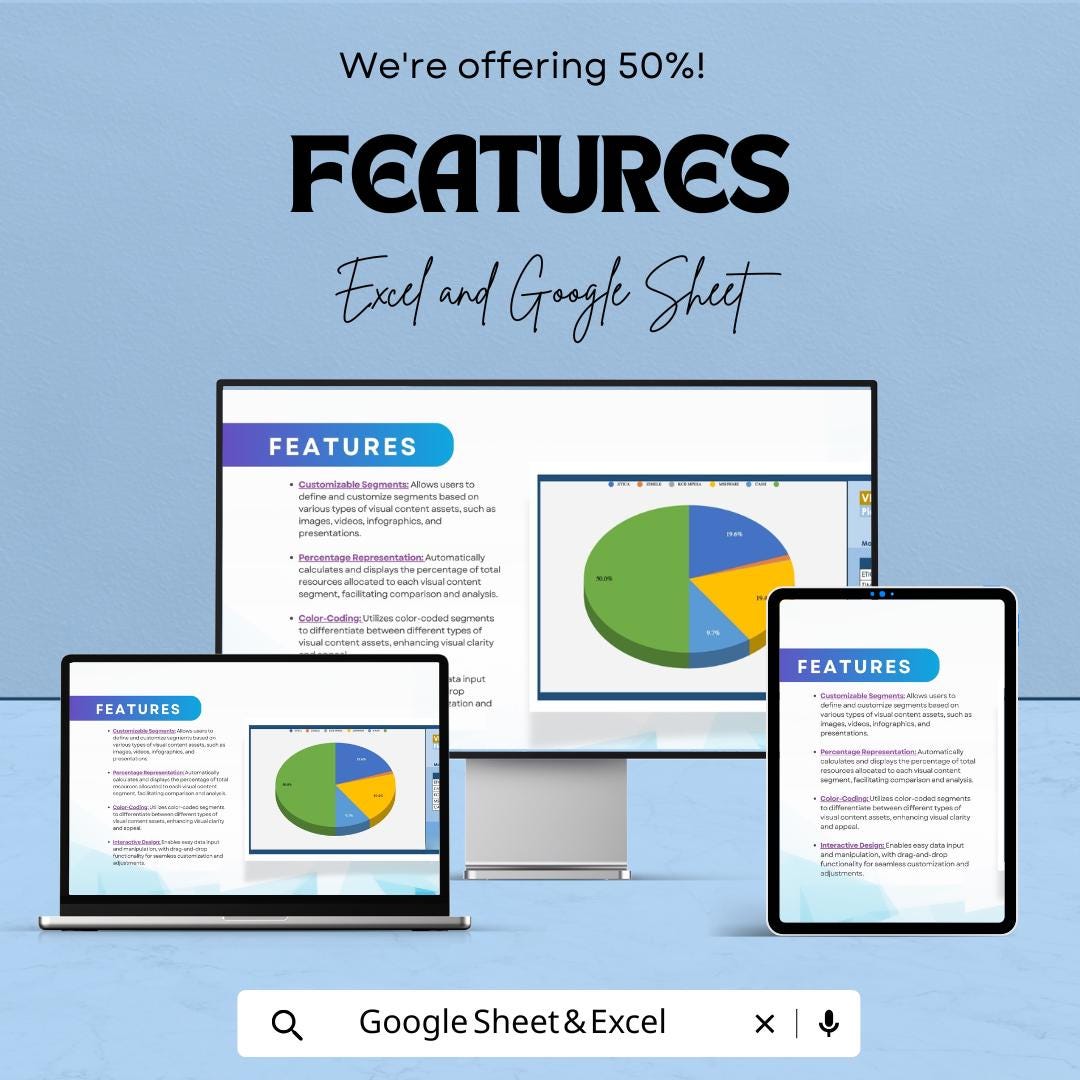 Visual Content Pie Chart Sheet - Excel & Google Sheet Template - Content Strategy Tracker - Customizable Pie Chart - Visual Content Analysis