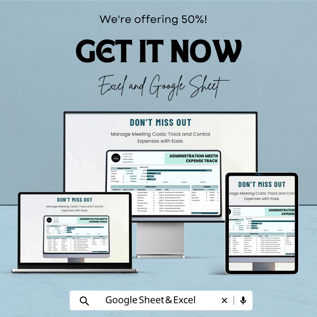 Meeting Expense Tracker | Business Expense Tracker | Budget Planner Spreadsheet | Expense Report Template | Finance Tracker