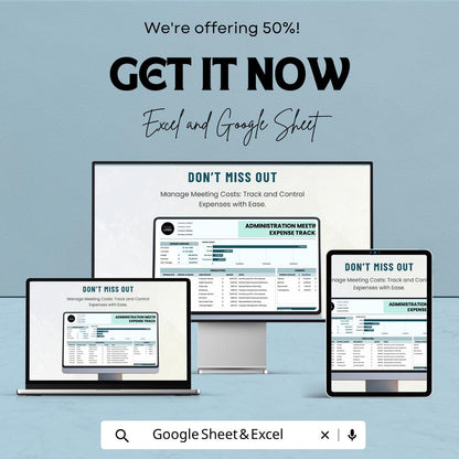 Meeting Expense Tracker | Business Expense Tracker | Budget Planner Spreadsheet | Expense Report Template | Finance Tracker
