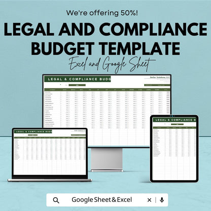 Legal and Compliance Budget Template | Legal Expense Tracker | Compliance Budget Spreadsheet | Business Budget Planner