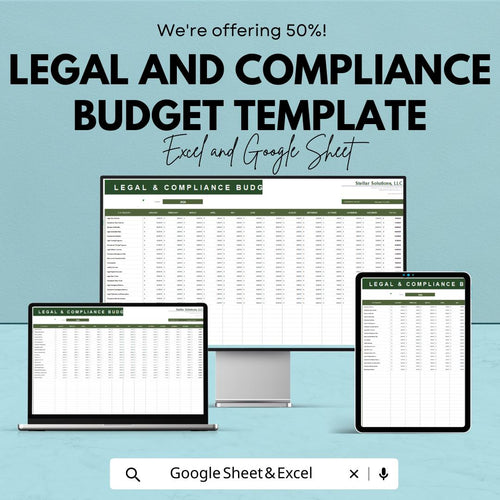 Legal and Compliance Budget Template | Legal Expense Tracker | Compliance Budget Spreadsheet | Business Budget Planner