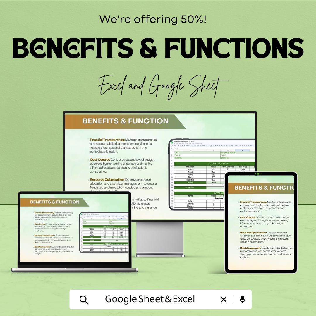 New Home Construction Budget Sheet | Google Sheets Template | Track Material, Labor & Interior Costs | Budget Planning for Your Dream Home