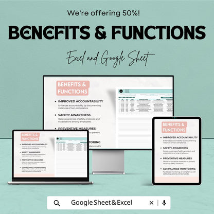 Safety Non-Compliance Log Template | Incident Report Tracker | OSHA Compliance Log Spreadsheet | Excel & Google Sheets Safety Report