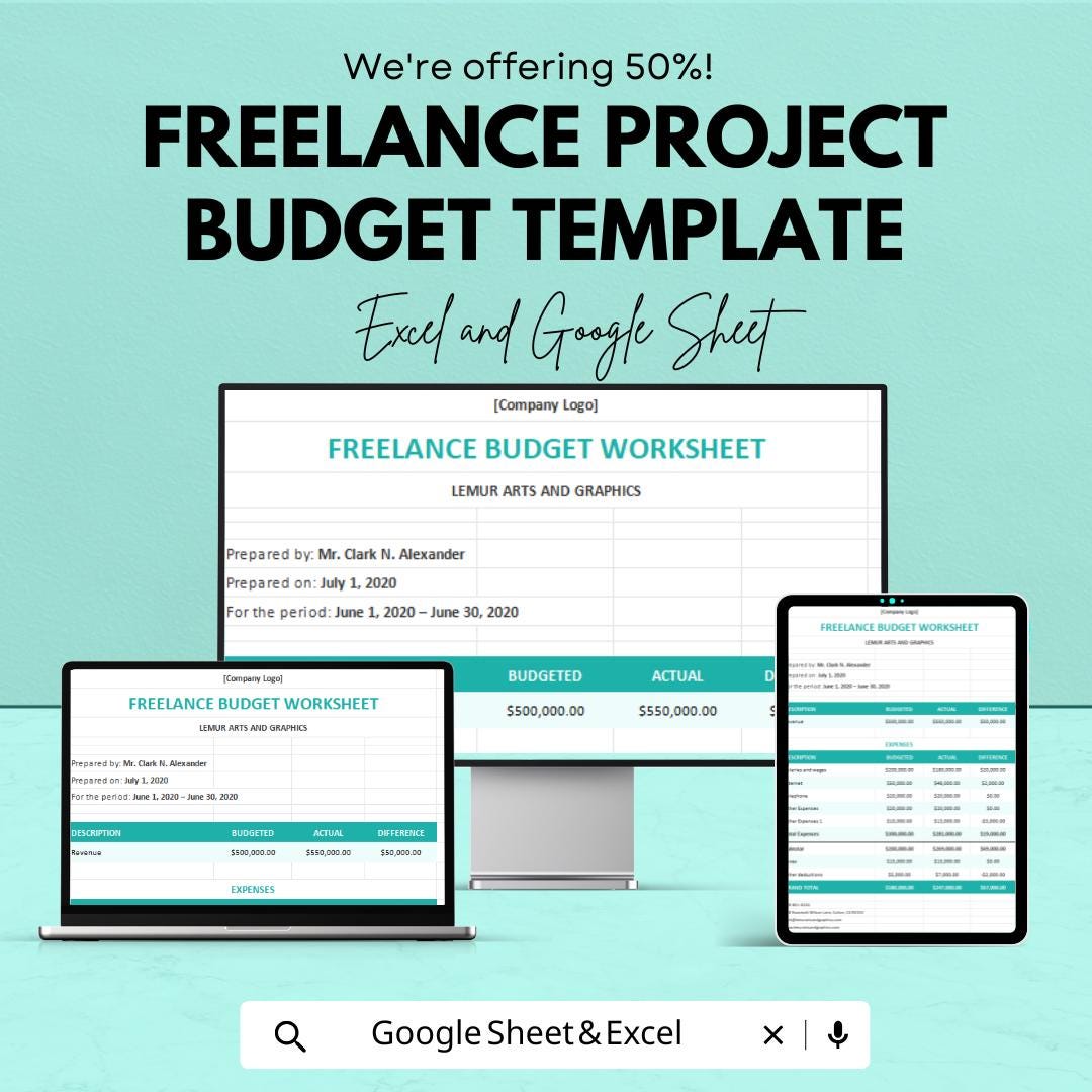 Freelance Project Budget Template | Excel and Google Sheets | Income & Expense Tracker | Freelancer Finance Planner | Budget Worksheet