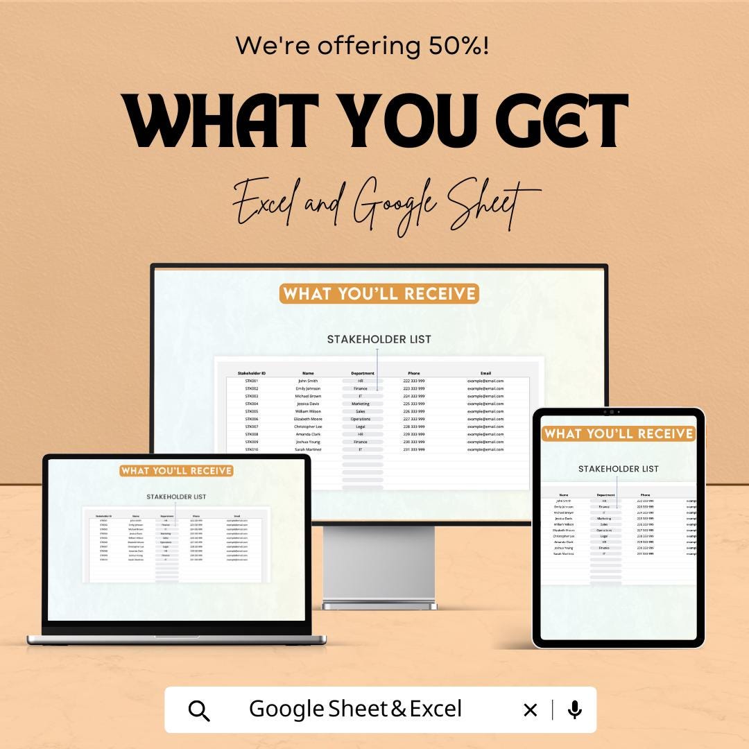 Administration Stakeholder Feedback Analysis Sheet - Google Sheets & Excel Template for Efficient Data Collection and Analysis