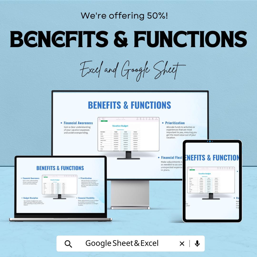 Vacation Budget Sheet | Travel Expense Tracker | Google Sheet & Excel | Trip Planner for Family, Solo, or Group Travel Budgeting