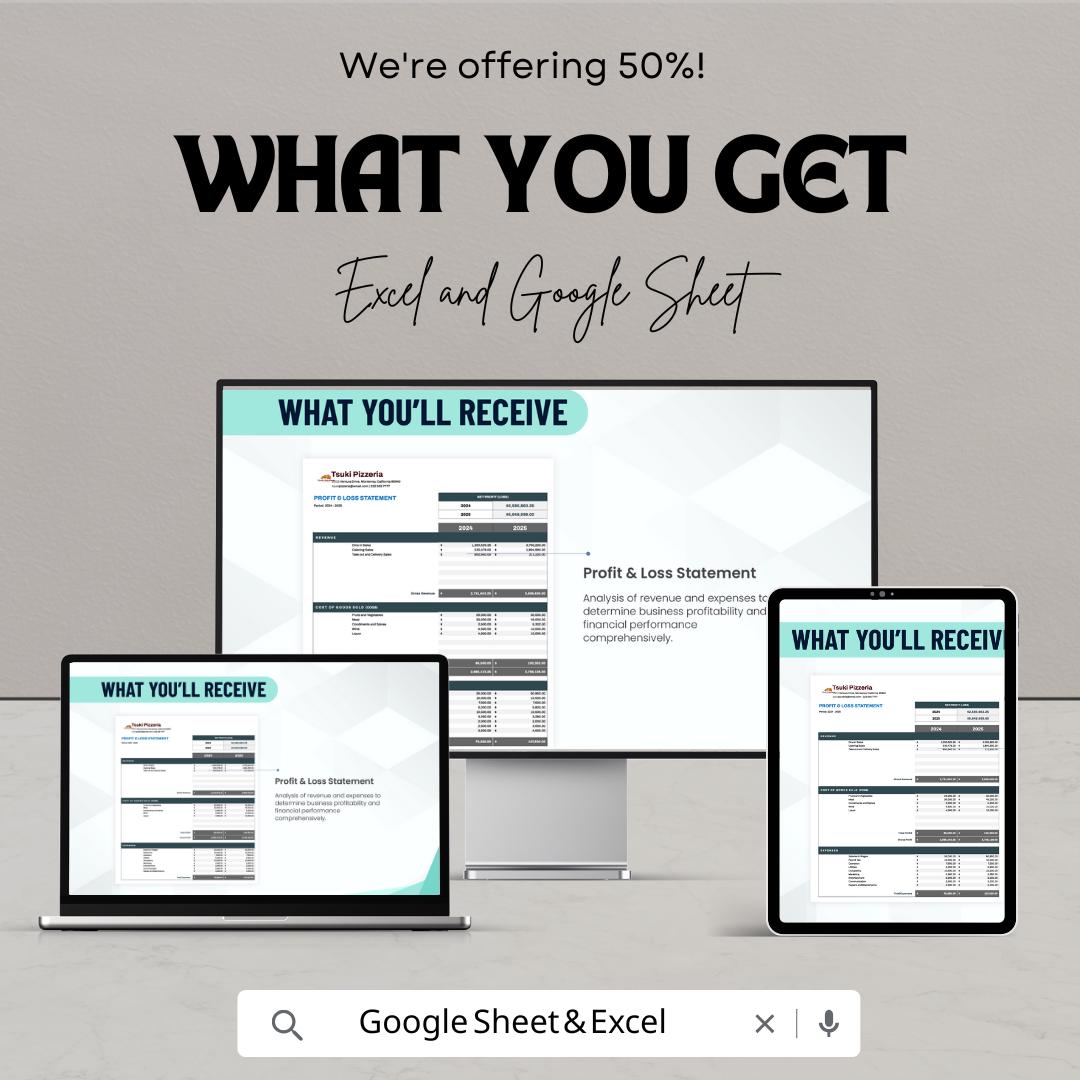 Small Business Profit and Loss Statement Sheet | Excel & Google Sheet Template | Financial Analysis for Small Businesses | Instant Download