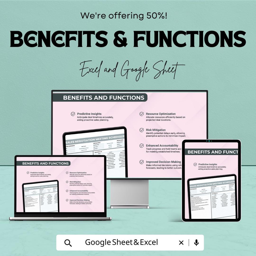 Sales Negotiation Meeting Scheduler Template, Excel & Google Sheets, Sales Meeting Planner, Client Meeting Tracker, Negotiation Agenda Sheet