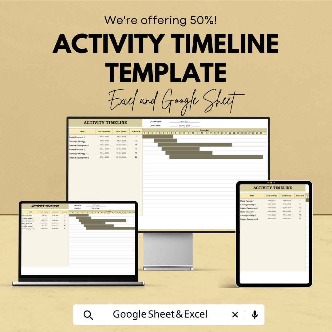 Activity Timeline Template | Project Timeline Spreadsheet | Excel & Google Sheets Planner | Event Planning Template | Gantt Chart Tracker |