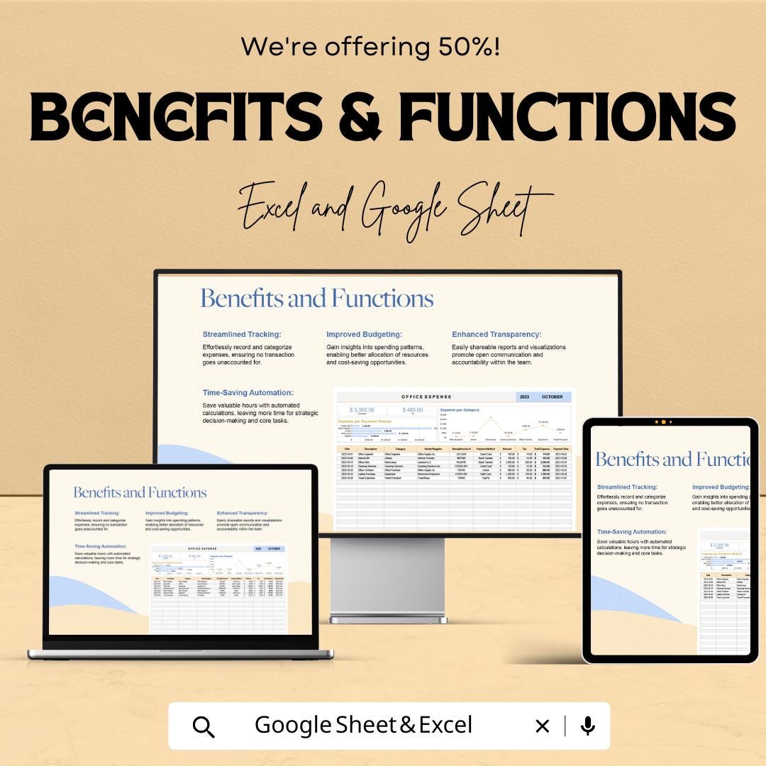 Office Expense Tracker Template Excel | Business Expense Spreadsheet | Expense Report Tracker | Office Budget Planner