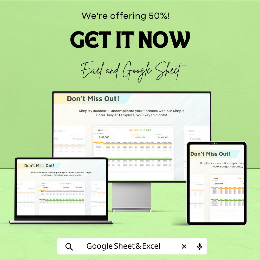 Simple Hotel Budget Sheet | Excel & Google Sheets Template | Hotel Financial Planning | Budget Management Template | 50% Off