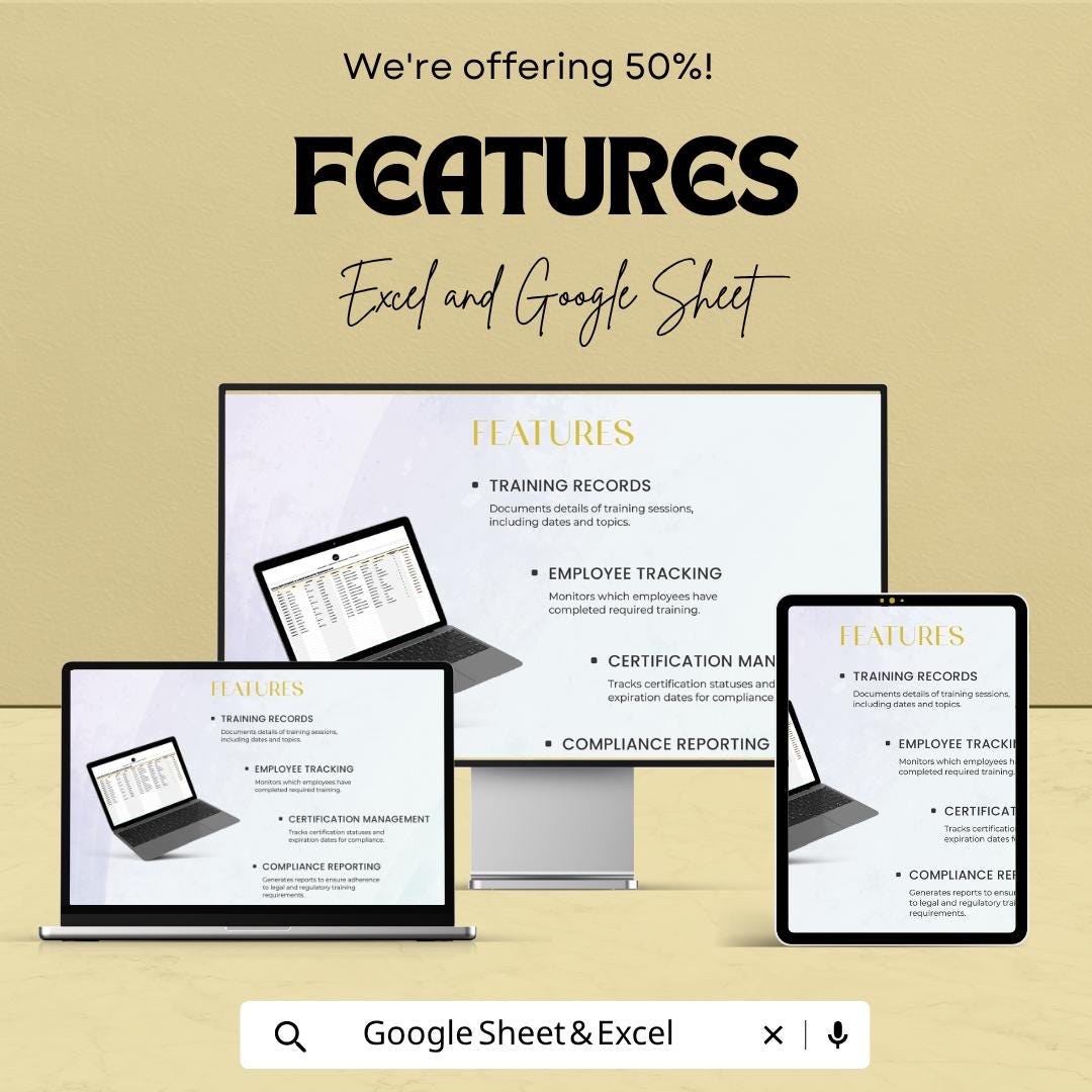 Employee Training Log Template Excel | HR Training Tracker Spreadsheet | Compliance Training Record | Employee Training Sheet |