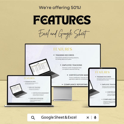Employee Training Log Template Excel | HR Training Tracker Spreadsheet | Compliance Training Record | Employee Training Sheet |