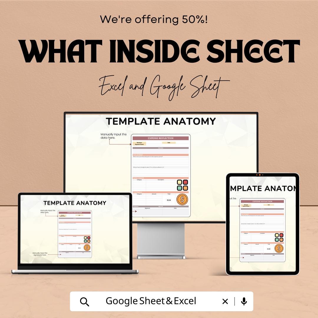 Expense Reflection Template | Expense Review Spreadsheet | Budget Reflection Planner | Personal Finance Review