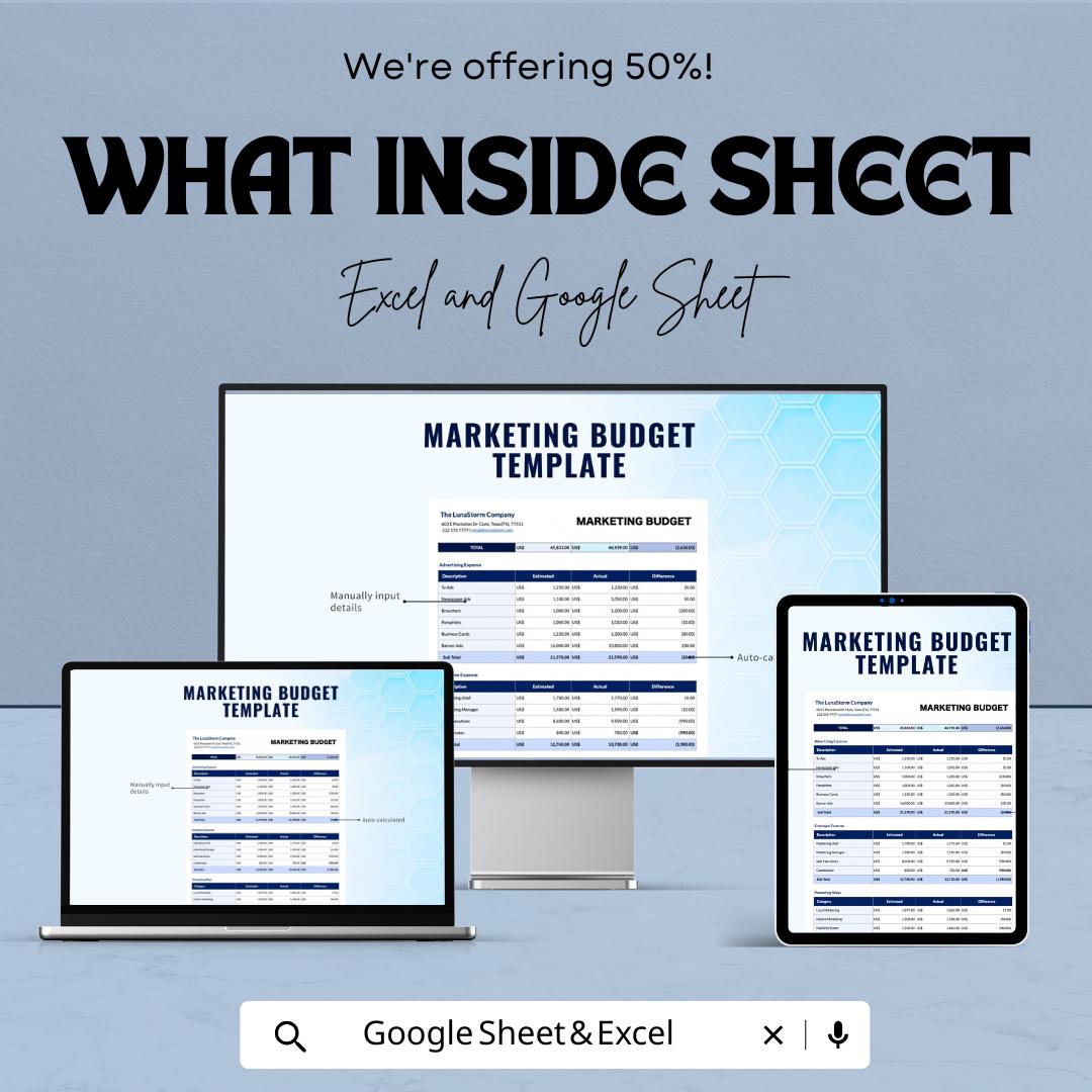 Marketing Budget Template | Excel & Google Sheets | Marketing Expense Tracker | Advertising Budget Planner | Business Budget Spreadsheet |