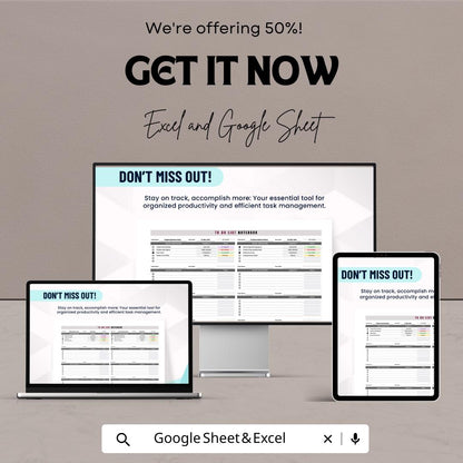 To Do List Notebook Sheet for Excel and Google Sheets – Task Manager, Checklist Tracker, Productivity Planner