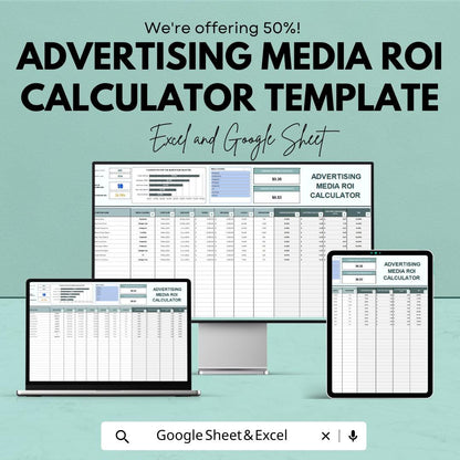 Advertising Media ROI Calculator Template | Excel & Google Sheets | Marketing ROI Calculator | Ad Performance Analysis Worksheet |