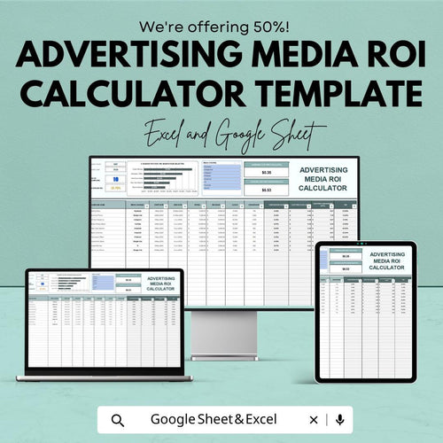Advertising Media ROI Calculator Template | Excel & Google Sheets | Marketing ROI Calculator | Ad Performance Analysis Worksheet |