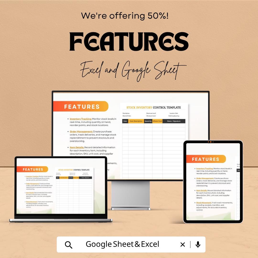 Stock Inventory Control Spreadsheet Template | Inventory Management Tracker | Stock Control Log | Warehouse Inventory Sheet