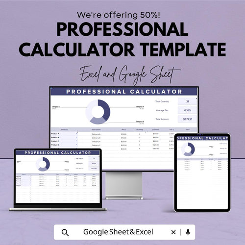 Professional Calculator Template | Business Calculator Spreadsheet | Sales Tracker with Charts | Expense & Tax Calculator